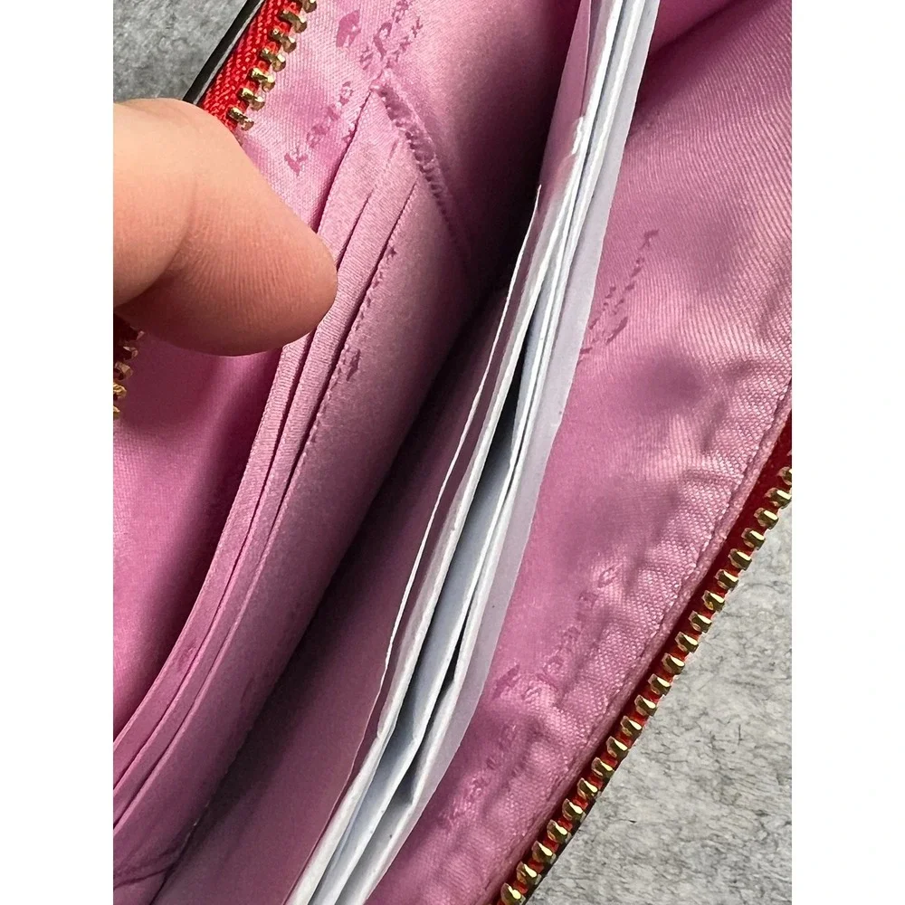 Kate Spade Sticky Situation Cherry Chewing Gum Pink Red Wavy Wristlet Pouch NEW
